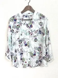 【トランスワーク】花柄シースルー長袖シャツ