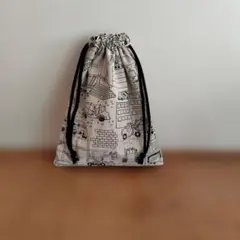 ハンドメイド 巾着袋 働く車 モノクロ