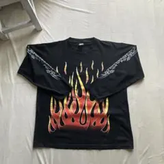 90sフレイムパターン 刺繍 ロングスリーブTシャツ ブラック - メルカリ