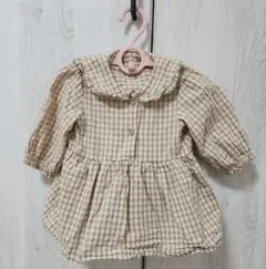 mamaraku ロンパース　ベージュチェック　綿100%