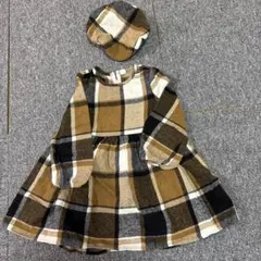 チェック柄ワンピースと帽子セット　100センチ