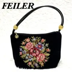 FEILER フェイラー ハンドバッグ 花柄 シュニール織 ブラック