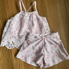 【80】ベビー水着セパレート　レース ピンク　小花柄　女の子