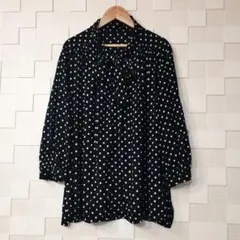 個性派古着】日本製 長袖総柄デザインシャツ ドット柄 透け感 シアー 