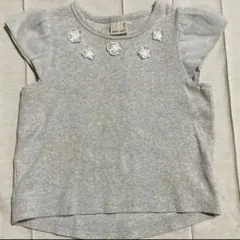 petit main プティマイン グレー トップス フリル袖 花 90