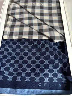 CELINE トリオンフ　チェック柄　ハンカチ　②点セット　　ネイビー　グレー