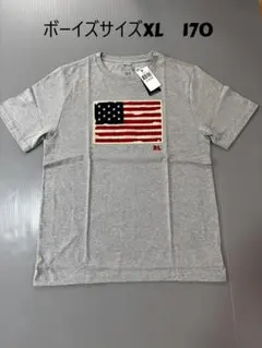 定番新品タグ付き　ラルフローレン ボーイズXL国旗１7０　Tシャツグレーフラッグ