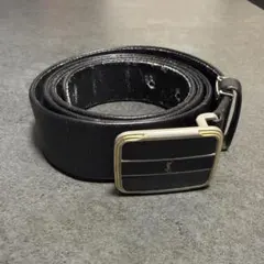 サンローラン 黒 レザーベルト 四角バックル