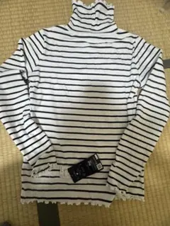 Avail タートルネック ニット M ホワイト/ブラックストライプ