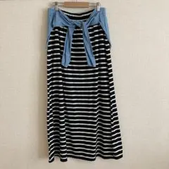【AZUL by moussy】ボーダーフレアスカート ウエストリボン付きのサムネイル