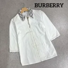 BURBERRY LONDON ジップアップ 七分袖 シャツ 刺繍ロゴ M