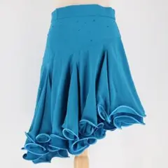 【社交ダンス衣装】ブルー Chacott ラテン スカート 青 フリル レース