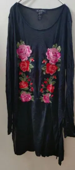 INC 【XXL】 ロングスリーブワンピース 花柄刺繍