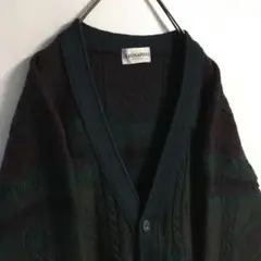 日本製 90s 古着 ダークトーン ウール ニットカーディガン メンズ レトロ