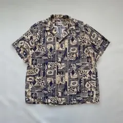 00's HILO HATTIE 半袖アロハシャツ ベージュ　L ハワイ製のサムネイル