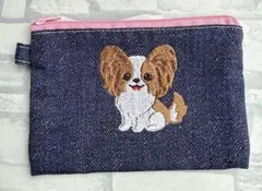 ハンドメイド　パピヨン　うちの子　犬　ミニポーチのサムネイル
