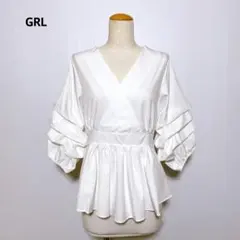 GRL グレイル カシュクール ティアードスリーブ ペプラムブラウス M