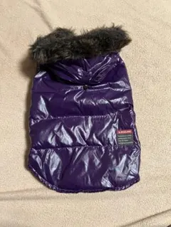 犬服 紫色ファー付きダウンジャケット風ドッグウェア　サイズ:L