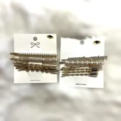 ゴールドのパールとクリスタルヘアピンセット