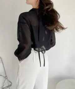 バックシャンリボンデザインシアーシャツ