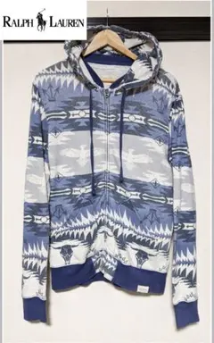 【RALPH LAUREN】ジップパーカー/スウェット/総柄/ロゴ/古着