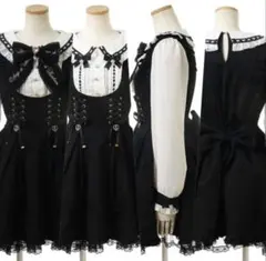 LIZLISA リズリサ ハート衿プリーツフリルワンピース 長袖 ブラック 黒