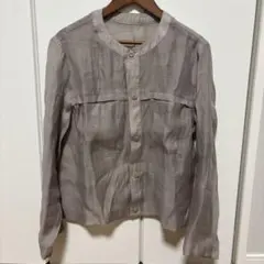 ノーカラー シアー シャツジャケット ブラック