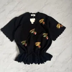 신품 미사용 品 Vintage サマーニット 刺繍 クラシカル 古着 레트로