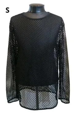 S メッシュ Tシャツ 長袖 シースルー 黒 パンク ロック ヴィジュアル系
