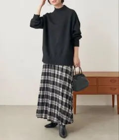 natural couture 徴起毛TRプリーツスカート チェック スカート