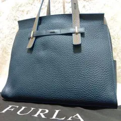 美品　フルラ　ジョーヴェ　トートバッグ　2WAY 　紺　グレー 　レザー　大容量