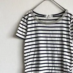 kumikyoku 組曲 Tシャツ 半袖 ボーダー ビジュー シャーリング 薄手