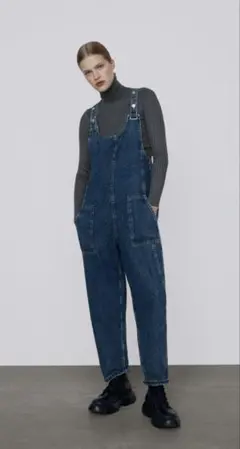 【美品】ZARA　パッチポケットデニムオーバーオール