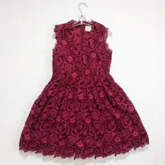 タダシショージ ペプラム レース刺繍ドレス 2 9号相当 ノースリーブ