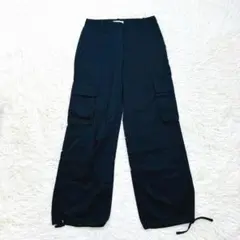 新品タグ付 H&M カーゴパンツ ブラック ワークパンツ メンズ 黒 34