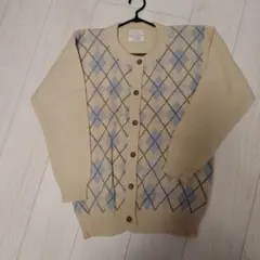 ‼️お値下黄色 アーガイル柄 長袖カーディガン　ラムWOOL100% Lサイズ