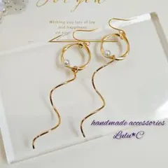 揺れる 変形 ロング リング ピアス イヤリング 金属アレルギー