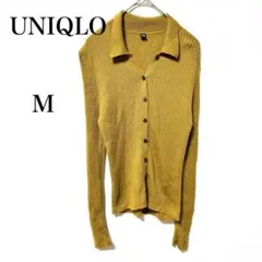 UNIQLO ユニクロ　メリノリブポロカーディガン　イエロー　M ウール100%