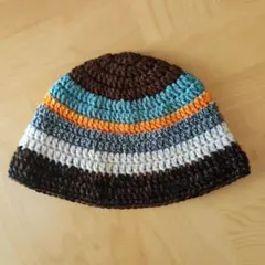 クロシェハット バケハ ビーニー クラッシャーハット ニット帽 手編み ボーダー