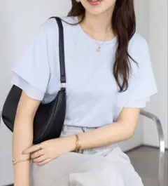 半袖 Tシャツ クルーネック フレア袖 ライトブルー