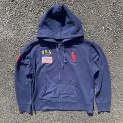 ラルフローレン　ビックポニー　ジップアップパーカー　ネイビー　Mサイズ相当