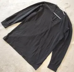 UNIQLO ヒートテックコットンVネックT(極暖、9分袖) ブラック L