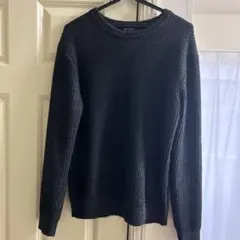 nano universe 黒 リブ編み クルーネックセーター