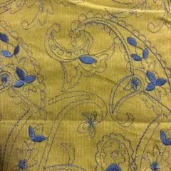 コーデュロイ　細畝　ペイズリー刺繍　グリーン 106×110㎝/106×50㎝