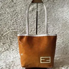 FENDI トートバッグ　FFロゴ　パンチング　肩掛け　パイソン　オレンジ