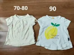 西松屋　Moujonjon　半袖Tシャツ　花柄　レモン　70-90