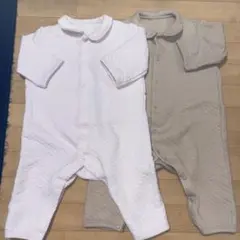 ユニクロ キルトカバーオール 70 ピンク ベージュ 2枚セット 長袖