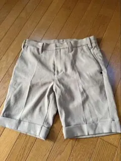麻素材 美品 ブリーフィング パンツ S〜M相当 白 ダブル仕立 センター