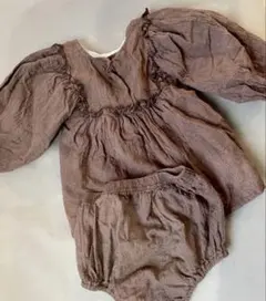 ブラウン フリル付きロンパースセット　80