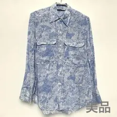 美品★ZARA 長袖レーヨンシャツ 青、白ペイズリー柄Sサイズ